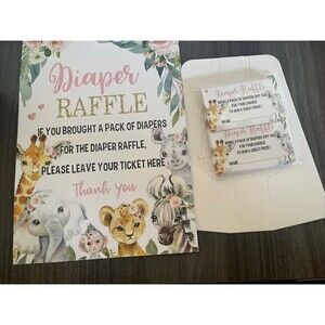 Baby Shower Diaper Raffle Set 1 Sanding Sign And 50 Cards